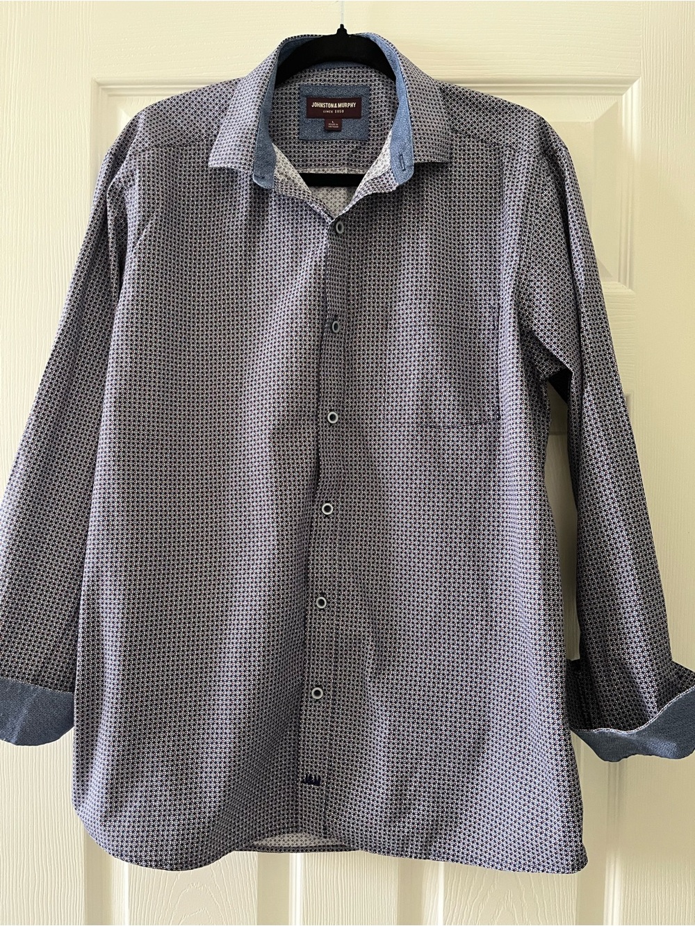 Johnston & Murphy Men's Blue Patterned Long-Sleeve Shirt Large - Picture 2 of 7